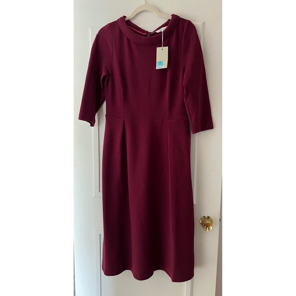 Boden Ottoman Ribbed Roll Collar Dress Burgundy Berry Size 10 NEW 17" PTP